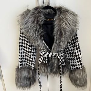 COPY - Houndstooth Faux Fur Coat